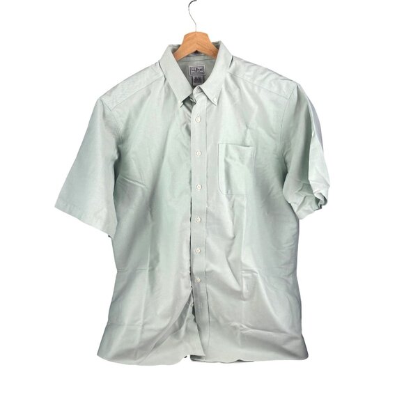 L.L.Bean Mens Short Sleeve Button-Down Shirt 16.5" Tall Green 100% Cotton Made I - Picture 1 of 7